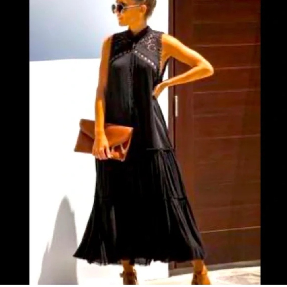 NWT FATE Stunning Maxi Tiered Black Sleeveless Dress Lace On Top Great P…